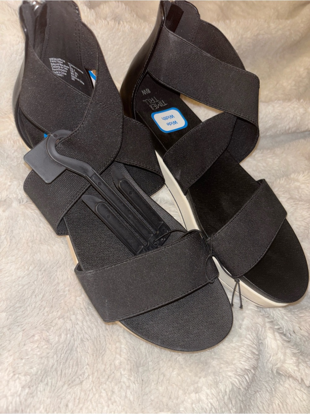 Time and Tru Black Elastic Wedge Sandals